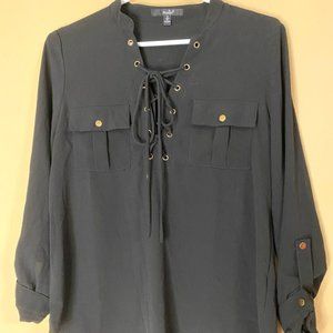 Long sleeve, black lace Papaya top. Size S